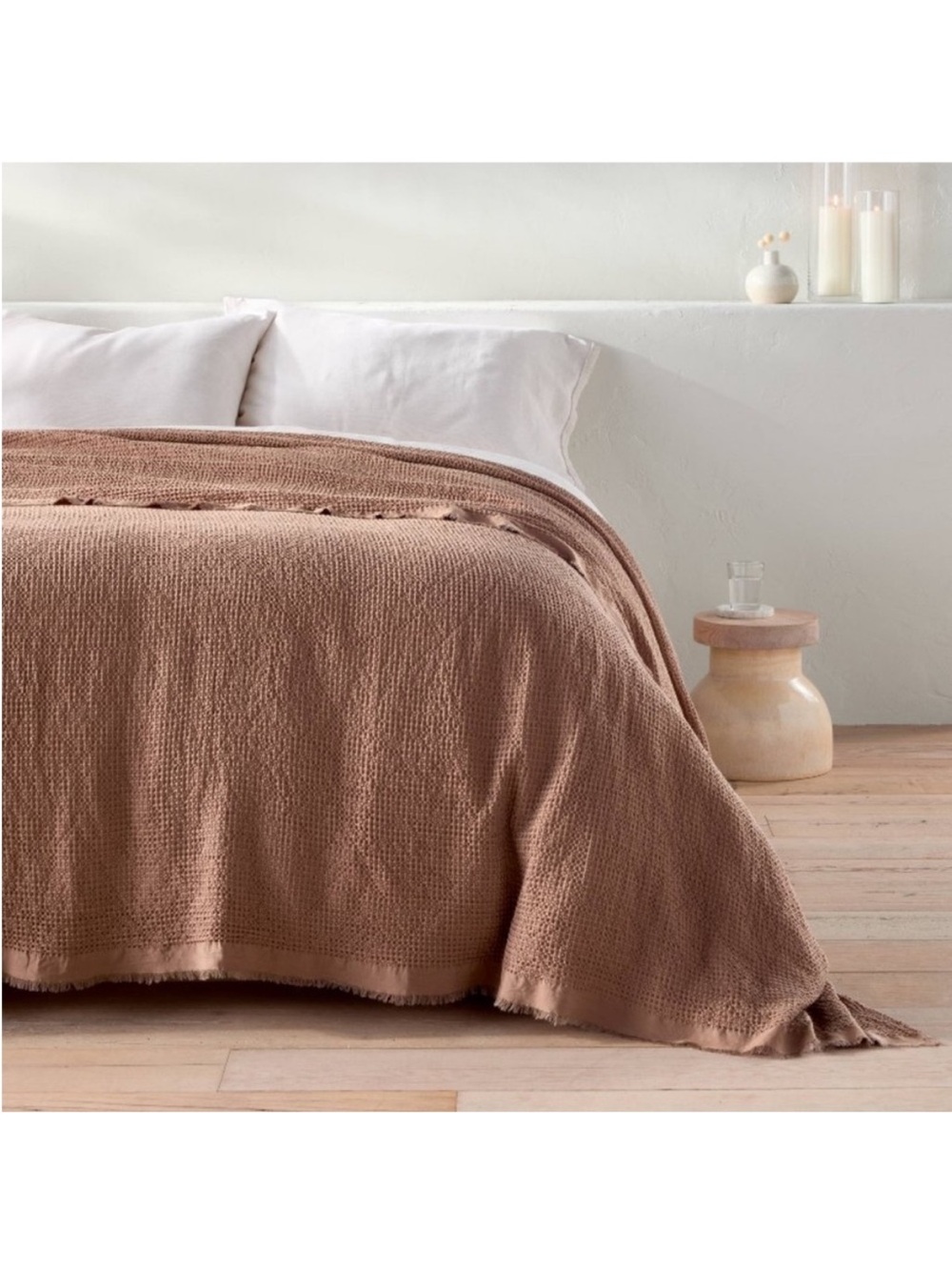NWT King Textured Waffle Coverlet Brown - Casaluna